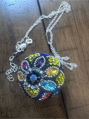 925 Sterling Silver Mexico Crystal Pendant Necklace - Women Jewelry disco ball